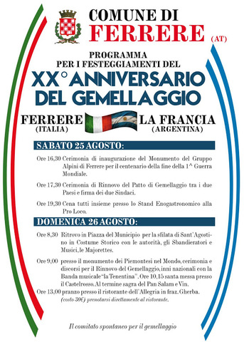 XXennale del gemellaggio Ferrere-LaFrancia